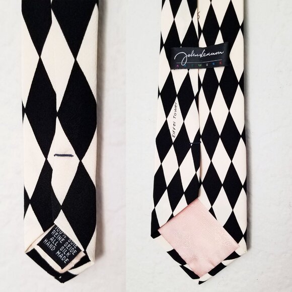 John Lennon Artwork Original 100% Silk John & Yoko Eiffel Tower Checker Neck Tie - Picture 11 of 13